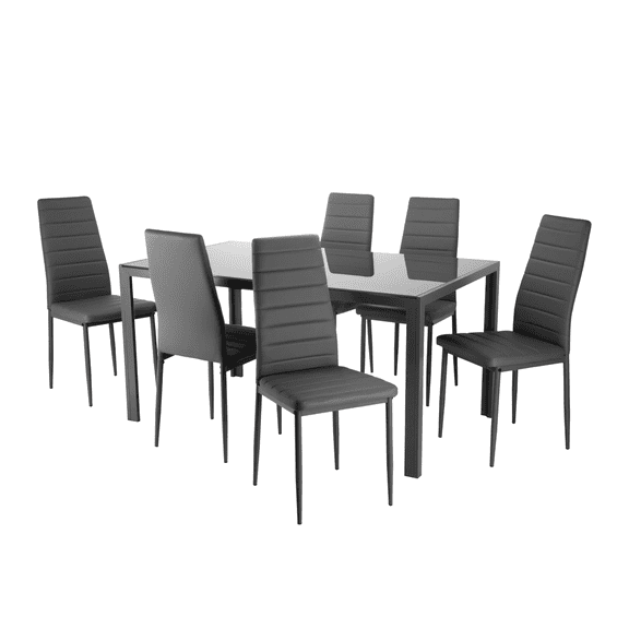 Juego de Comedor Mesa De Vidrio 6 Sillas De Metal Asiento Acojinado KingsHouse gris