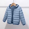 thumbnail image 1 of Chaqueta de plumas con capucha para niños y niñas, ligera, cálida, acolchada, de nailon, abrigo de invierno, color negro, 1 unidad, de 4 a 10 años., 1 of 3