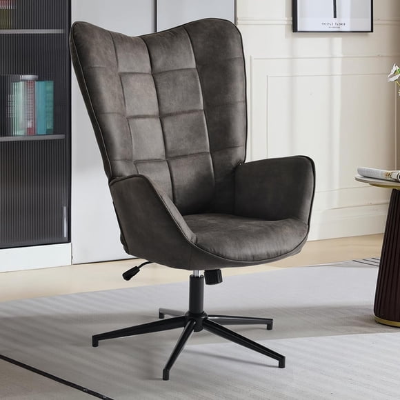 Silla de Oficina Ajustable Gris FurnitureR con Respaldo Alto y Reposabrazos, Sin Ruedas