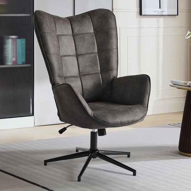 Silla de Oficina Ajustable Gris FurnitureR con Respaldo Alto y Reposabrazos, Sin Ruedas