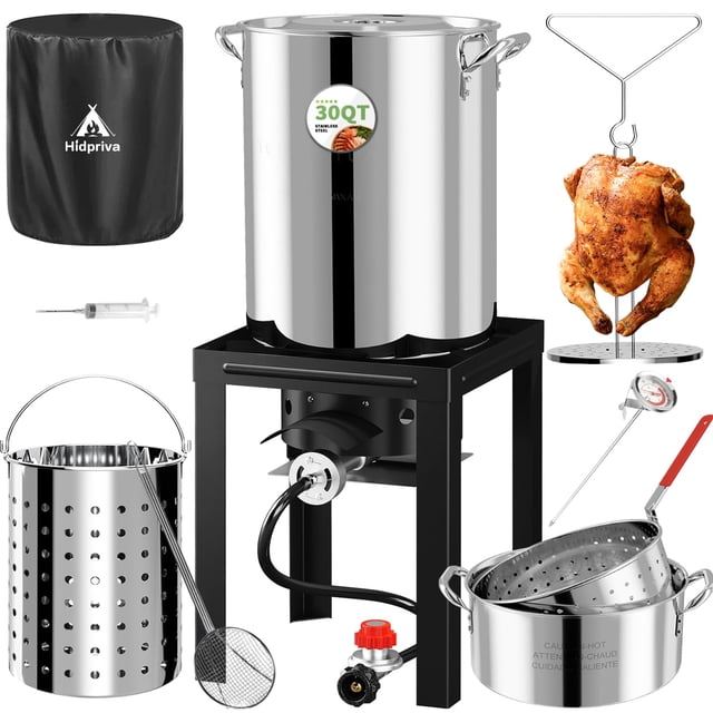 Kit de freidora de pavo de acero inoxidable Hidpriva 30 qt 55,000 BTU
