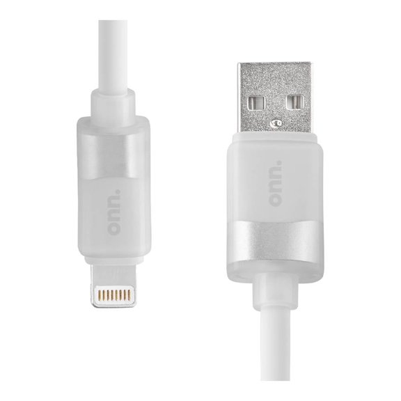 Cable USB a Lightning Onn 1.2m, Silicón 3A Blanco