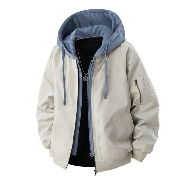 Ceisia Lightweight Windproof Men's Loose Fit Fake Two-Piece Spliced Hooded Bomber Jacket Gift