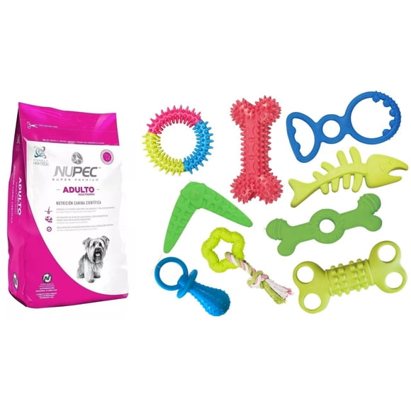 Paquete de Nupec adulto razas pequeñas 8 kg + 1 juguete caucho Fancy pets
