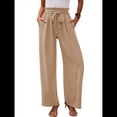 thumbnail image 1 of Pantalones de Salón Anchos para Mujer con Bolsillos, Cintura Alta, Ajustables, con Nudo y Holgados. Caqui XL, 1 of 7