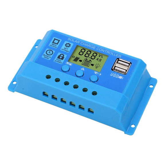Parámetro Controlador Solar Ajustable PWM Pantalla LCD 2 USB Regulador Solar Azul 12V 24V