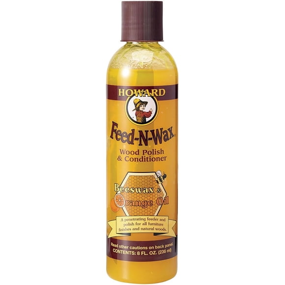 HOWARD - Feed N Wax - Cera de Abeja Acondicionadora y Abrillantadora de Madera. Repara Arañazos en Pisos Muebles y Gabinetes de Madera. Contiene Aceite de Naranja - 236 ml (8 oz)