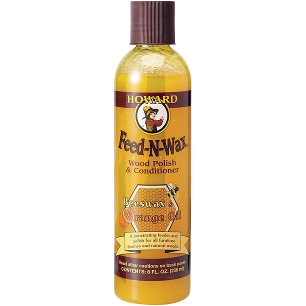 HOWARD - Feed N Wax - Cera de Abeja Acondicionadora y Abrillantadora de Madera. Repara Arañazos en Pisos Muebles y Gabinetes de Madera. Contiene Aceite de Naranja - 236 ml (8 oz)