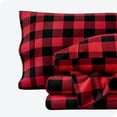 thumbnail image 1 of Juego de Sábanas de Lujo Bare Home 100 % Algodón Bolsillo Profundo 4 Piezas Cuadros Escoceses Rojo y Negro, 1 of 1