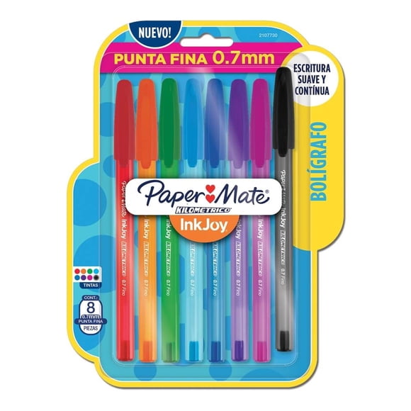 Bolígrafos Paper Mate Ink Joy Kilométrico Punto Fino 0.7 mm Multicolor 8 pzas