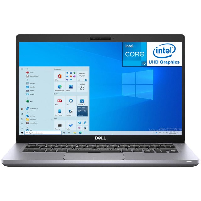 laptop dell latitude 5410 intel core i5 10210u 8gb ram 256gb ssd 14" windows 10 pro teclado en ingles reacondicionado Vista frontal de laptop gris Dell Latitude 5410 con pantalla 14" Full HD antirreflejo mostrando el escritorio de Windows 10 Pro, teclado en inglés tipo chiclet, panel táctil centrado y cámara web en el bisel superior; también se usa frecuentemente como estación de trabajo portátil para trabajo remoto.