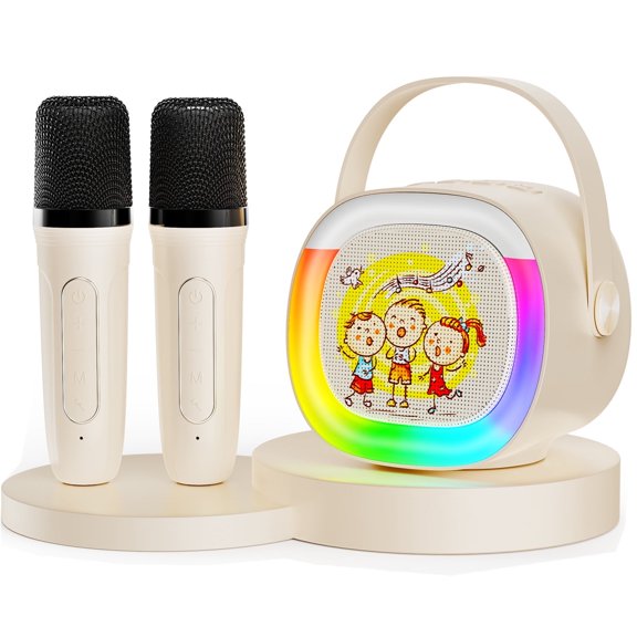 JYX Karaoke Máquina con 2 Micrófonos Inalámbricos, Mini Altavoz de Karaoke con Luces Rgb, Compatible con Entrada Tf/aux/5 Voz Mágica Divertida, D28-T