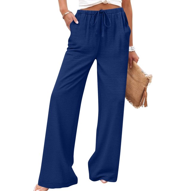 TaTaai Spring Summer Solid Color Women Casual Pants Cotton Linen Elastic Waist Straight Leg Breathable Lightweight Machine Washable No Fading Daily Wear Trousers Gift