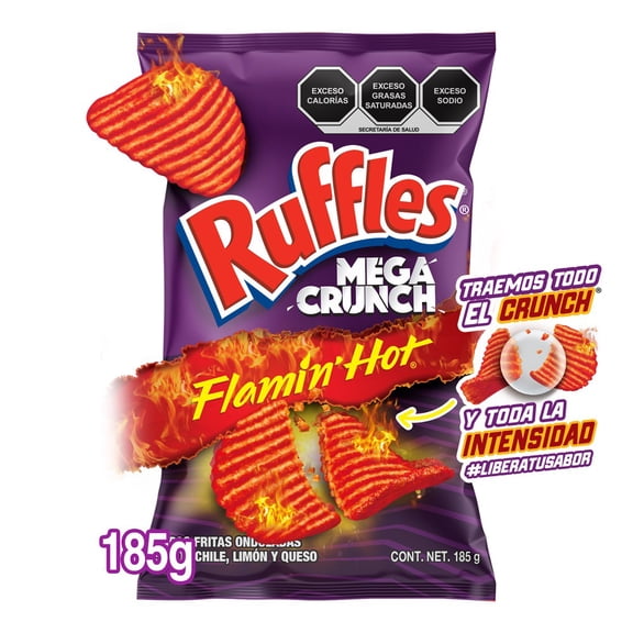 Papas fritas Ruffles Mega Crunch Flamin´ Hot sabor chile, limon y queso 185g