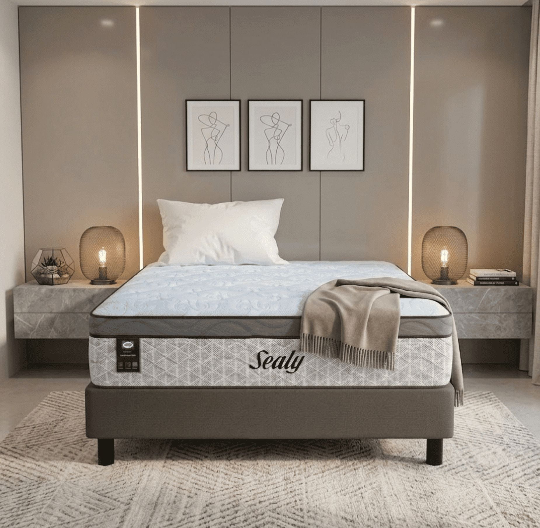 Colchon King Size Sealy Premium Ortopédico + Almohada Memory Foam | Tecnología Posturetech