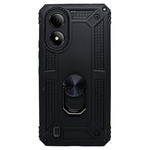 Funda Uso Rudo Con Anillo Magnético Para ZTE A33s Negro Más 2 Micas De Cristal