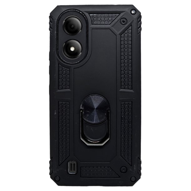 Funda Uso Rudo Con Anillo Magnético Para ZTE A33s Negro Más 2 Micas De Cristal