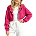 thumbnail image 2 of Sudadera con capucha y cremallera de manga larga de color liso para niñas, estilo casual y holgado, ideal para invierno, tallas 120-170., 2 of 5