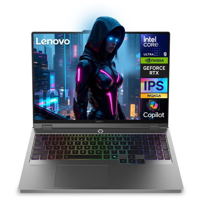 laptop ia gamer lenovo legion 5 geforce rtx 5060 8gb core ultra 9 275hx npu 32gb 1tb 16" ips wqxga 240hz teclado ingles copilot vista frontal centrada del portátil gris oscuro Lenovo Legion 5 con pantalla 16" WQXGA mostrando arte, teclado chiclet inglés retroiluminado RGB de 24 zonas con bloque numérico y tecla Copilot visible, touchpad centrado y biseles delgados; diseñada para gaming competitivo y creación de contenido, también suele usarse como estación de trabajo móvil.
