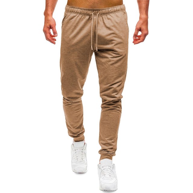 pants jogger para hombre shendy vendy deportivo slim fit beige, vista frontal centrada de torso a tobillos con cintura elástica acanalada y cordón ajustable, puños jogger, bolsillos laterales y tejido ligero y suave, estilo urbano deportivo adecuado también para uso casual y entrenamiento ligero.