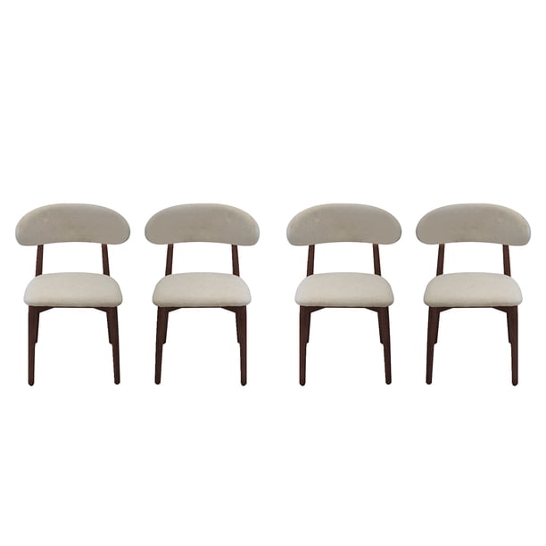Ilios Innova | Paquete de 4 Sillas Dinamarca para Comedor, Tapizadas en Lino Español Color Beige con Respaldo Curvo Ergonómico y Estructura de Madera de Caucho Resistente