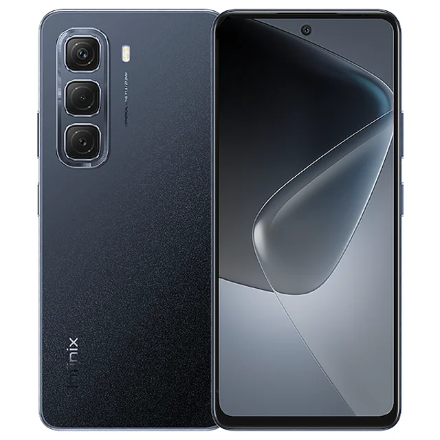 infinix hot 50 pro 256gb dual sim 8gb ram negro — Vista 3/4 frontal y trasera del smartphone negro; pantalla AMOLED 6.78" FHD+ (1080×2460) 120Hz con cámara frontal en orificio, módulo trasero triple (50MP + 2MP macro + 1MP) con quad flash, cubierta texturizada, lector de huella lateral y batería 5000 mAh; también suele usarse como dispositivo principal para fotografía móvil y multitarea.
