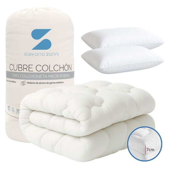 Cubre Colchón Individual Extra Relleno 7 cm De Microgel y Down Alternative + 2 Cojines de Regalo Stefano Zanni