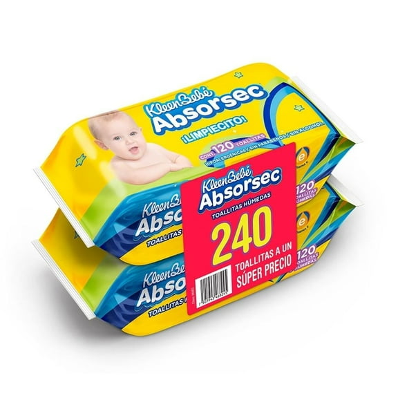 Toallitas Húmedas para Bebé Kleenbebé AbsorSec 240 Piezas