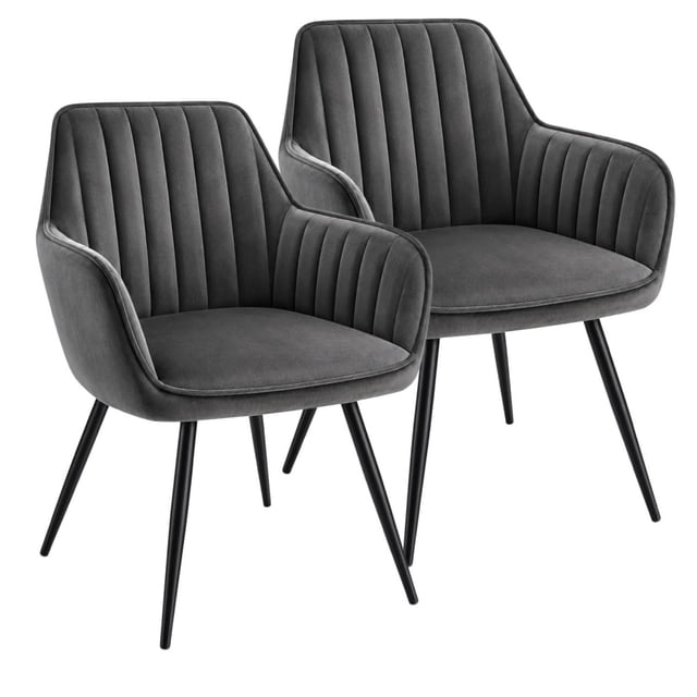 Set de 2 Sillas Terciopelo con Descansa Brazos para Comedor gris