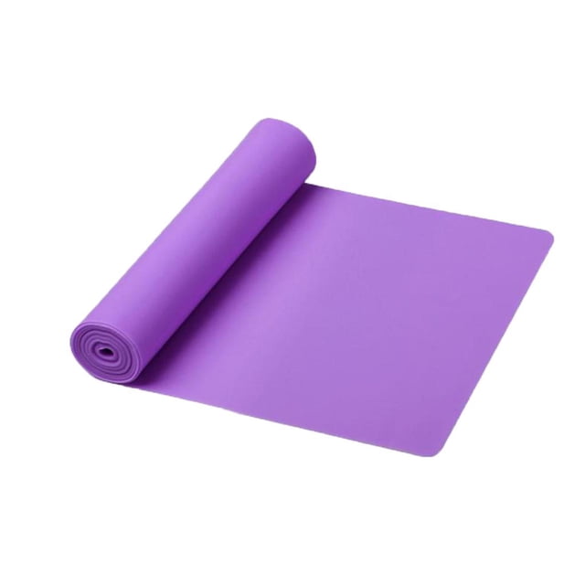 bandas elásticas pilates bandas elásticas para ejercicio bandas de entrenamiento de cuerpo completo para el entrenamiento de cadera en sentadilla con glúteos púrpura macarena bucle de ejercicio de bandas de resistencia Vista 3/4 de una banda de resistencia morada Macarena parcialmente enrollada, lazo ancho y plano con superficie lisa de TPE y bordes redondeados; especificación 2000x150x0.4mm, fondo blanco, indicada para pilates, yoga y entrenamiento de glúteos.