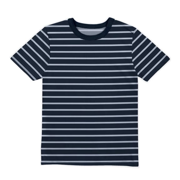 Playera Casual Manga Corta Simply Basic para Niño, Diseño Líneas Horizontales Azul Talla 12