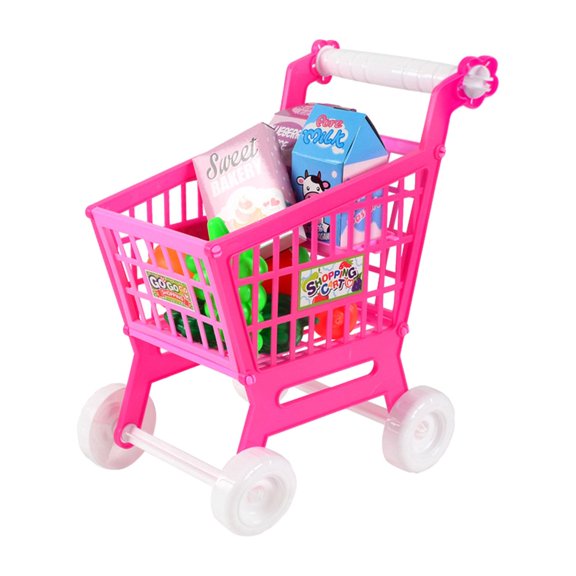 Juego de carrito de compras para niños, modelo de mini carrito de compras de supermercado, juego de roles, Rosa