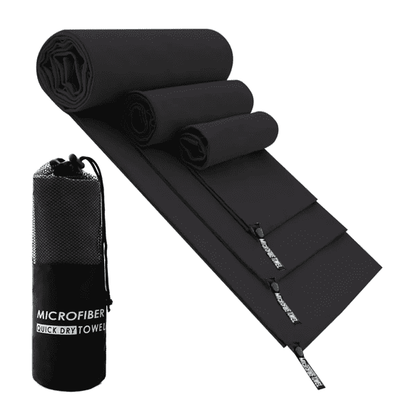 Toalla De Microfibra Secado Rápido Toalla Deportiva Gym 3 pzs Negro