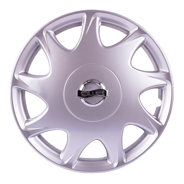 owc tapones polveras rin 13 compatible tsuru nissan juego de 4 piezas color gris tapón para rin 13 en vista frontal centrada; diseño tipo Tsuru en gris con once aberturas en estrella y centro liso con emblema OWC, acabado plástico y textura uniforme; polipropileno con aros de sujeción y pestañas de presión para fijación sin herramientas; ideal como repuesto para sedanes y compactos.