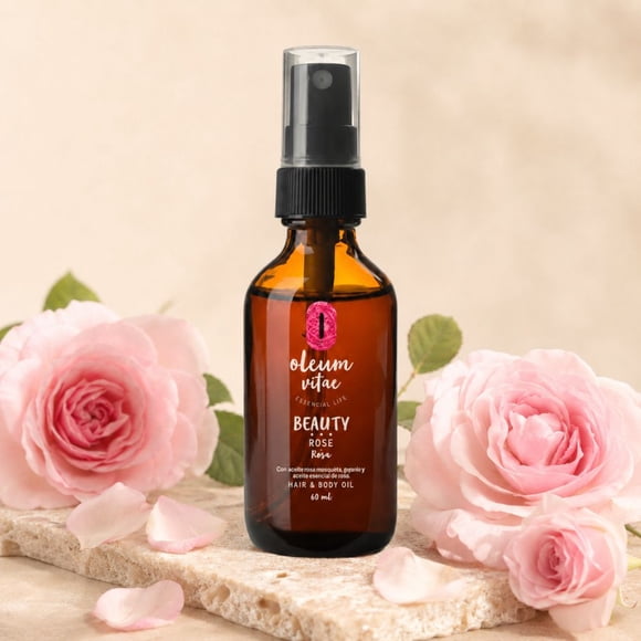 Aceite Para Cabello y Cuerpo Con Aceite Esencial De Rosa 60ml