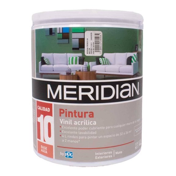 Pintura Meridian Vinil Acrílica Interiores y Exteriores Mate 4 Litros
