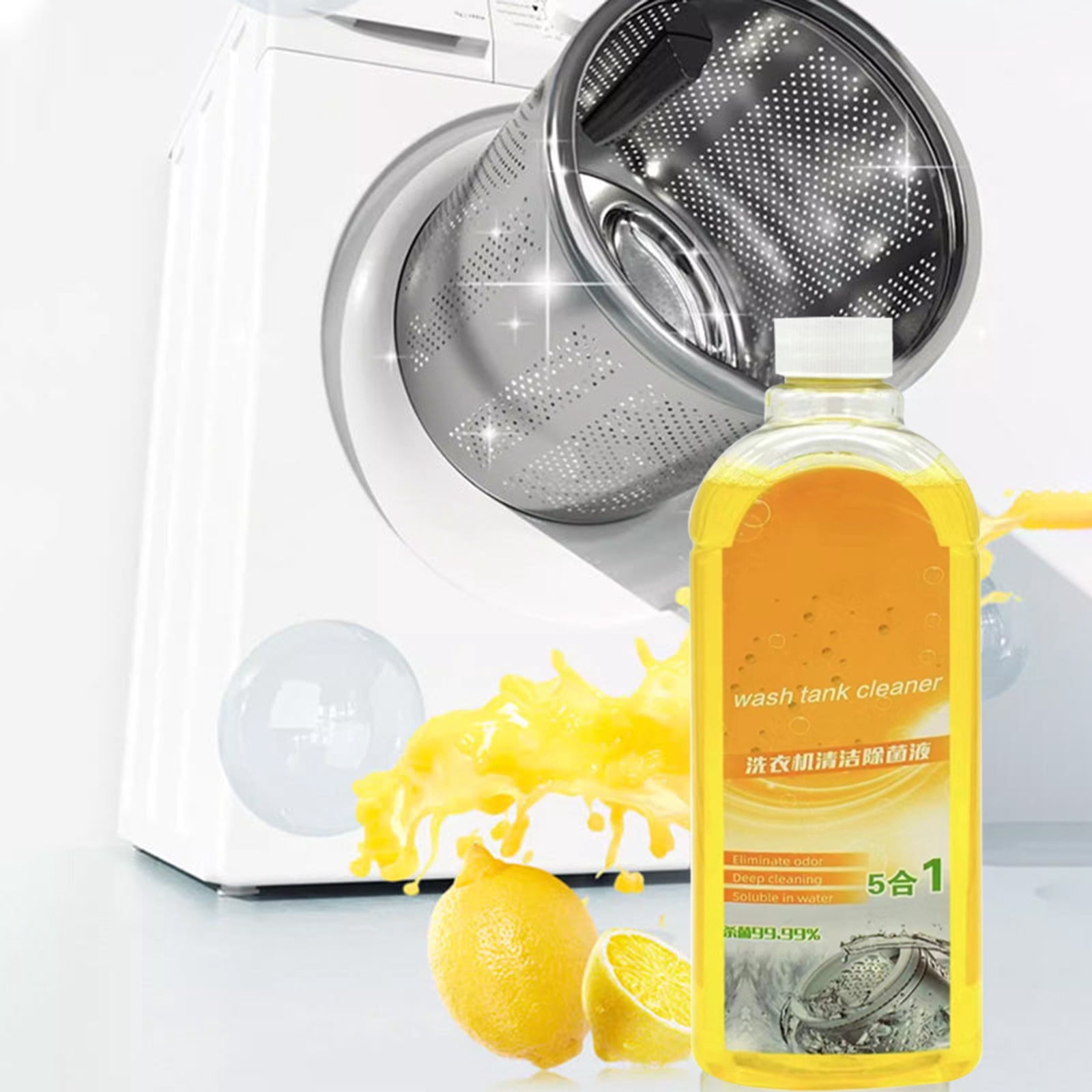 Xihbxyly Limpiador de Lavadoras, Neutralizador de Olores con Aroma a Limón, Limpieza Suave de Tambor y Tanque, Eliminación Eficaz de Suciedad, Fácil de Usar En El Hogar, Botella de 500 Ml, Ideal para