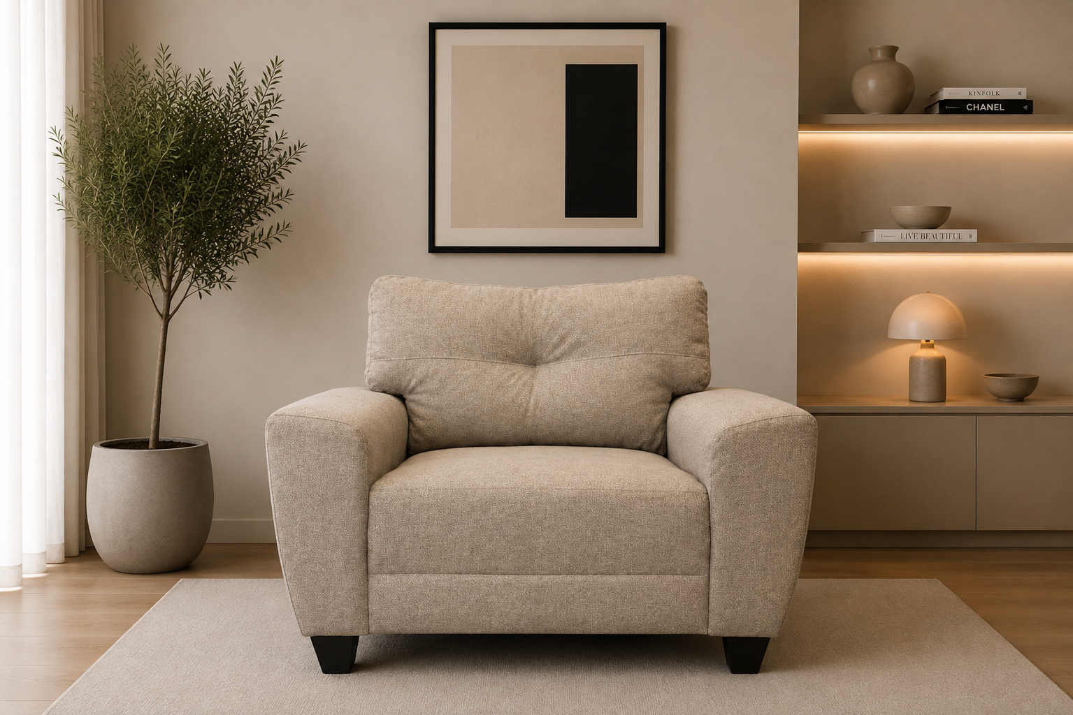Sillon El Bazar Store Sidney Lino Beige 1 plaza, Modular, Moderno, Sala, Ocasional