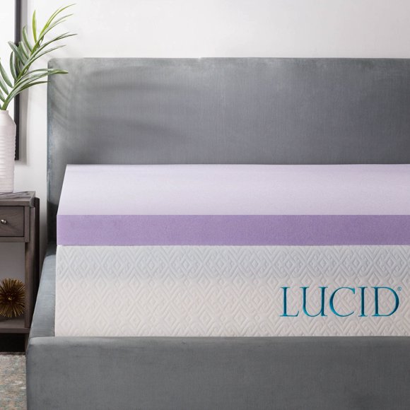 Cubrecolchón LUCID de 3 pulgadas con infusión de lavanda, tamaño completo