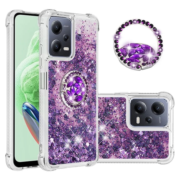 Funda para Xiaomi POCO X5 5G con Brillo Líquido Flotante, Purpurina, Parachoques y Anillo Giratorio Soporte