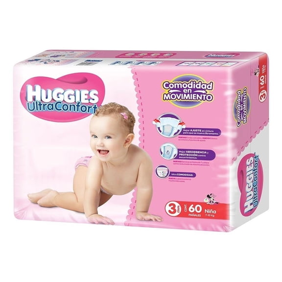 Pañales Huggies UltraConfort etapa 3 niña 60 piezas