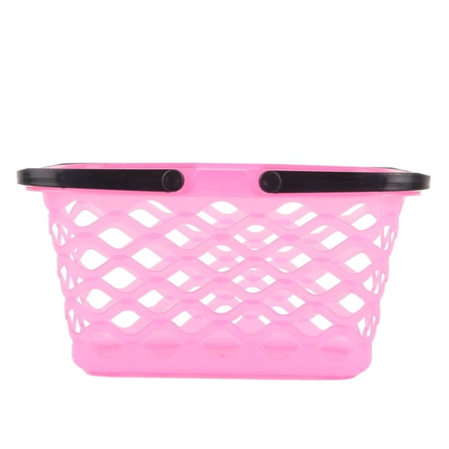 canasta prichos kimbo diseño de orificios con asas 1 pieza rosa canasta plástica rosa con patrón de orificios en rombo, vista frontal centrada; borde superior negro con dos asas integradas y base sólida. Suele usarse para organizar ropa pequeña y artículos de uso diario.