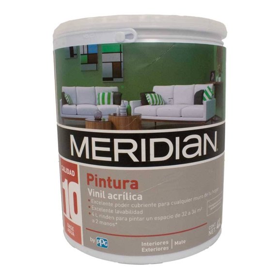 Pintura Meridian Mate para Interiores y Exteriores Vinil Acrílica 4 Litros
