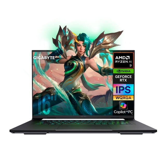 Laptop IA PC Gamer GIGABYTE AERO X16 GeForce RTX 5070 8GB Ryzen AI 9 HX 370 NPU 50 TOPS 64GB DDR5 1TB SSD Pantalla 16" IPS WQXGA 165Hz Copilot+ PC Teclado Ingles
