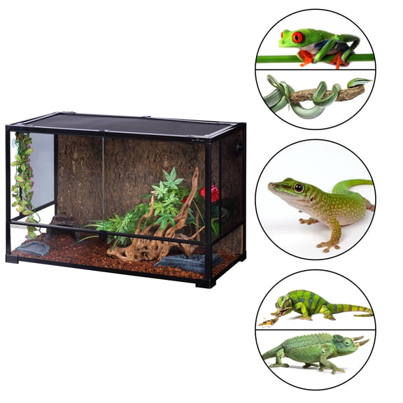 REPTI ZOO Terrario de Vidrio para Reptiles, Grande Doble puerta frontal antiescapes, 250Lt 91cm X 45cm X 60cm, Acua terrario de Cristal, Reptile Enclosure Knock-Down, terrario reptiles