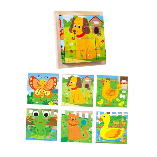 Rompecabezas de madera de seis caras, juguete de viaje, juguetes interactivos, juguetes de aprendizaje preescolar, regalos. Granja
