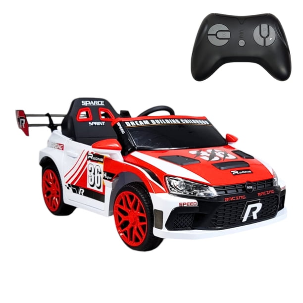 The Baby Shop Carro Eléctrico a Batería 12V Para Niños 3-6 Años Doble Motor Control Remoto Bluetooth Rojo