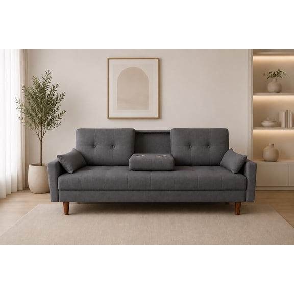 Sofá Cama Reclinable El Bazar Store Cancún Lino Gris Oxford Brazos Separados Respaldo Abatible