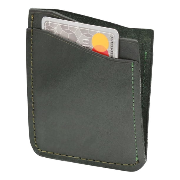 Tarjetero Vertical Unisex Piel Genuina Pull Up Compacto verde