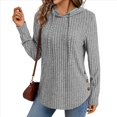 thumbnail image 2 of Sudadera con Capucha de Punto Acanalado Suave para Mujer, Suéter de Larga, Sudadera Ligera y Acogedora para Otoño. Gris L, 2 of 6